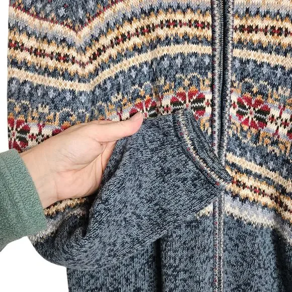 Tiara Navy Fair Isle Zip-Front Cardigan Sweater - Picture 8 of 11